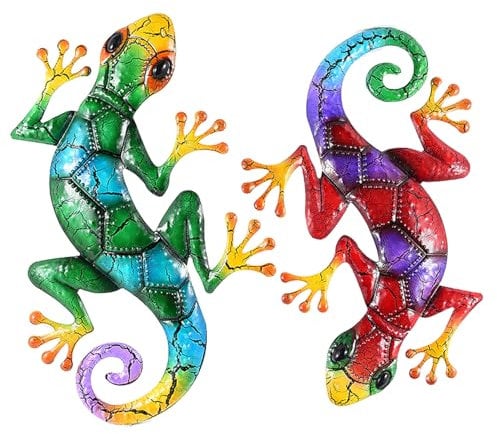 43 cm große Metall-Gecko-Wandkunst, groß, 2 Stück, Outdoor-Eidechse, Gartendekoration, hängende Wanddekoration, Skulptur für Garten, Zaun, Zuhause