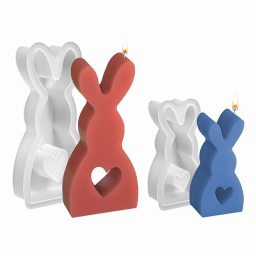 WISIRENT 2 Stück Silikonformen Osterhase Mit Herz - Kerzenhalter, Gießformen für DIY Kerzen, Gips - Ostern Hase