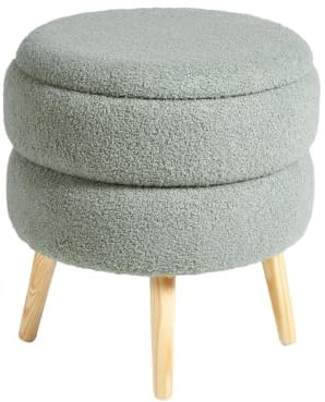 Beliani Hocker mit Stauraum Bouclé grün rund Beine Kiefernholz modernes Design Okaton