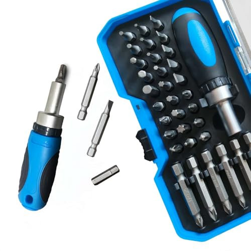 KASAFE 34 in 1 Magnetic Ratchet Screwdriver Set with Ratchet Handle, Multibit Screwdriver,Stubby Grip Drivers Hand Tools,Household Repair Tool Kit with Plastic Toolbox Storage Case