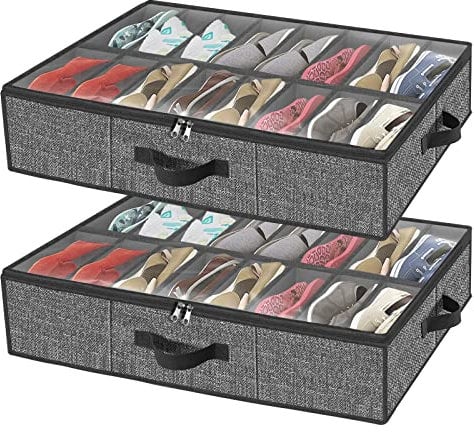 VERONLY 32 Pairs Shoe Storage Box, Under Bed Storage Organiser, Organizador De Zapatos, Extra Large Zapateras Organiser, Black, Set of 2