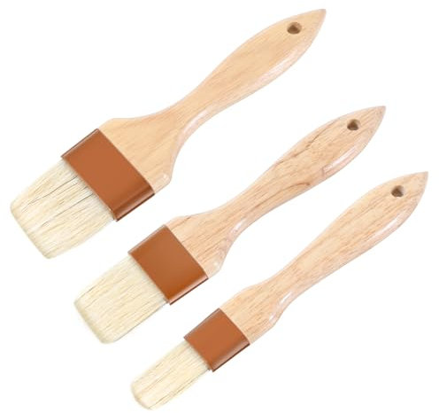 cobee 3 Stück Backpinsel Holz, BBQ Pinsel Naturborsten Küchenpinsel Ölpinsel Brotpinsel Pinsel Grillpinsel Kochpinsel für Grillen Rühren Kochen Sauce Marinade(Stil 1)