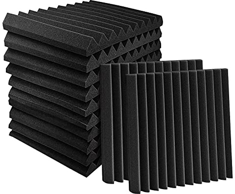 Qusedwey Acoustic Foam Panels Wedges 24 Pack Acoustic Panels 1 x 12 x 12inch Studio Sound Absorbing Tiles Recording Ceiling