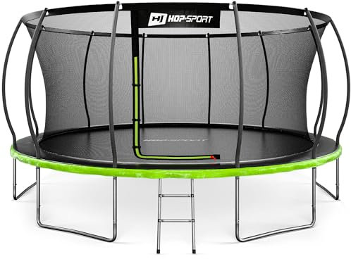 Hop-Sport Trampolin Outdoor - Ø 244/305/366/427/488 cm - Trampolin mit innenliegenden Sicherheitsnetz, gebogenen Netzstangen und Sicherheitszertifikaten - Komplettset mit Leiter Randabdeckung (488 cm)