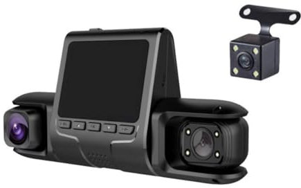 Turodeuo Black Plastic 3 Camera Lens Car DVR HD 1080P Dash Camera IR Night Vision 3-Channel Dash Cam Video Driving Recorder 24H Parking Monitor