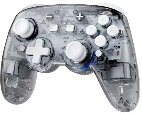 Hall Effect Switch Pro Controller, Switch Controller Wireless Compatible with Switch 2/Lite/OLED, RGB Switch OLED Controller, Bluetooth Gamepad with 7 LED Colors/Wake Up/Dual Shock/Turbo - Clear Gray