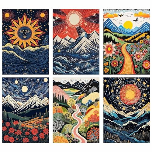 YALKIN 6 Stück Malen Nach Zahlen Erwachsene, Paint by Numbers Malen Nach Zahlen, DIY mit Pinseln und Acrylfarben Handgemalt Ölgemälde Leinwand für Home Décor, Ohne Rahmen (25x35cm)