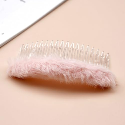 Blausky 2 Stück Haarkamm Zum stecken,Plüsch Einsteckkamm 10x5cm Französische Seitenkämme Haarschmuck Hair Clip Steckkamm Kamm Haarzubehör für Frauen Feines Dickes und Dünnes Haar,Rosa