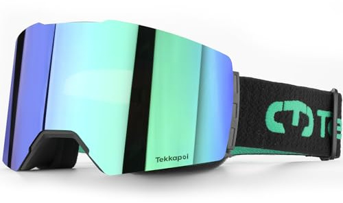 tekkapoi Magnetische Skibrille Herren Damen OTG (Für Brillenträger), Sekundenschneller Glaswechsel, Zylindrische REVO-Doppelscheibe, Snowboardbrille mit UV400 Schutz & Pro-Antibeschlag