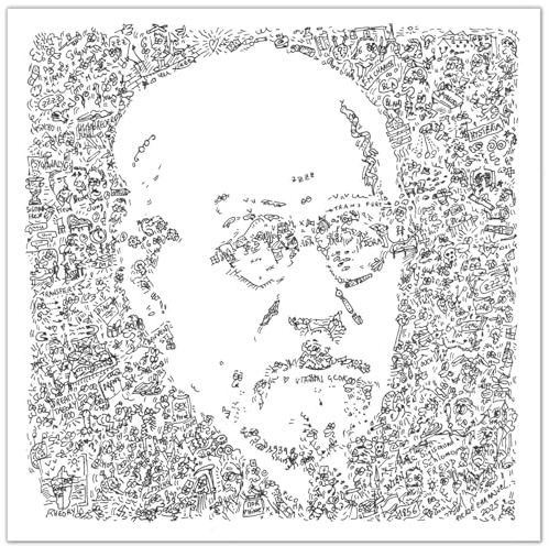 Sigmund Freud kunst Poster Illustration - Druck mit Kritzeleien | Biografie porträt | Leben und Details über den psy (30x30cm)