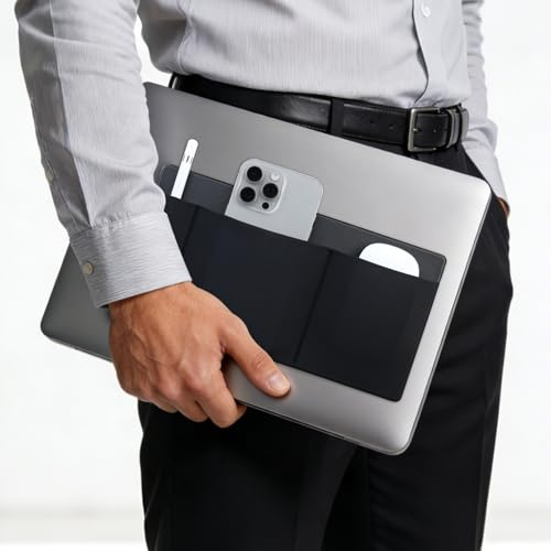 Feacan 3-Pocket Mouse Holder for Laptop Stick on, External Hard Drive SSD Holder for Laptop