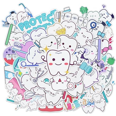 Alethron 100 Stück Zähne Sticker, Zahnaufkleber Zähne Aufkleber Kinder Wasserdicht Süße Sticker Cute Zahn Kinder Stickers für Zahnarzt Geschenke DIY Scrapbooking Gepäck Zahnarztpraxen