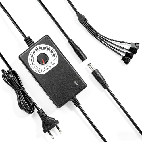 AYWHP 4 Pin PWM Controlador de ventilador + fuente de alimentación de 12V, módulo de control de velocidad de ventilador PWM de 12V, velocidad del viento ajustable de 3 V a 12 V, conector DC a 4 x 3/4