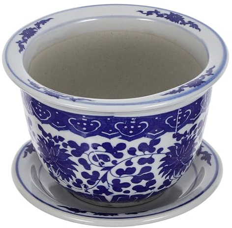 Didiseaon Blue and White Plant Pot with Saucer with Drain Hole for Bonsai | Ceramic Chinoiserie Planter Flower Pot for Succulents Small Plant for Garden Balcony Windowsill Office Living Room Home Decor