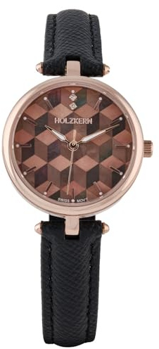HOLZKERN Damenuhr Quarz Mirrormaze Perlmutt/Rosé 9010631024666 | wunderschöne Armbanduhr für Frauen, geriffelte Krone,