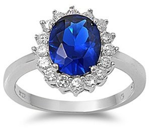 Kleine Schätze - Damen-Ring/Verlobungsring - 925 Sterlingsilber - Blau Saphir - Zirkonia (Inspiriert durch Prinzessin Diana)