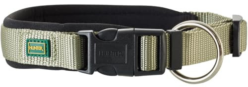 HUNTER Hundehalsung NEOPREN VARIO PLUS, Farbe: oliv/schwarz, strapazierfähiges Nylon, weiche Neoprenpolsterung, stufenlos verstellbar, mit Zugentlastung, pflegeleicht, komfortabel, Größe: XS-S/1,5