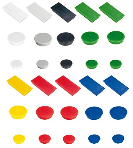 30x farbige Haftmagnete, 3 Größe rund 24mm, rund 32mm und rechteckig 23 x 50mm, Haftmagnete für Whiteboard, Magnettafel, Kühlschrank