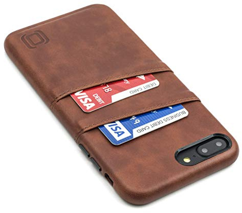Dockem Exec Handyhülle mit 2X Kartenfach für iPhone 8 Plus / 7 Plus - Schmale Vintage Wallet Handytasche aus Kunstleder – Hülle mit Einrastautomatik - Braun