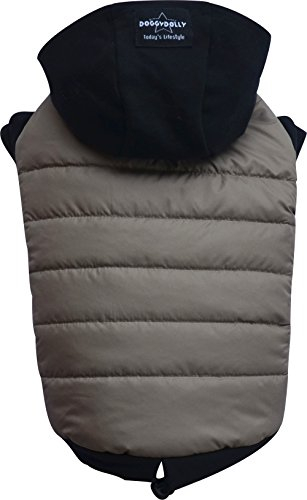 Doggy Dolly W399 Hundemantel/Hundepullover wasserabweisend mit Kapuze, Cappuccino/schwarz, Wintermantel/Winterjacke (XS- Brust 31-33 cm Rücken 18-20 cm)