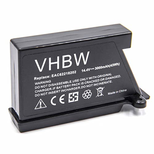vhbw Akku kompatibel mit LG Hom-Bot VR5940, VR5940L, VR5912LV, VR5940LB, VR5940LR, VR5942L, VR5943 Staubsauger Schwarz (3000 mAh, 14,4 V, Li-Ion)