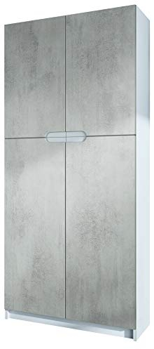 Vladon Büroschrank Logan V1, Made in Germany, Aktenschrank mit 5 Fächern und 4 Türen, Weiß matt/Beton Oxid Optik (82 x 185 x 37 cm)