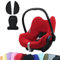 BAMBINIWELT KOMBI-ANGEBOT Sommerbezug, Schonbezug, Bezug aus Frottee + Gurtpolster für Maxi Cosi CabrioFix (rot +schwarz)