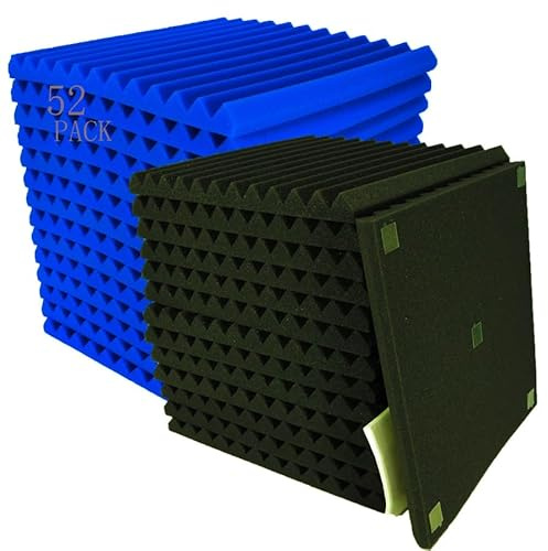 48 Pieces Studio Acoustic Foam Wall Panels 1 x 12 x 12 1 x 12 Blue/Black