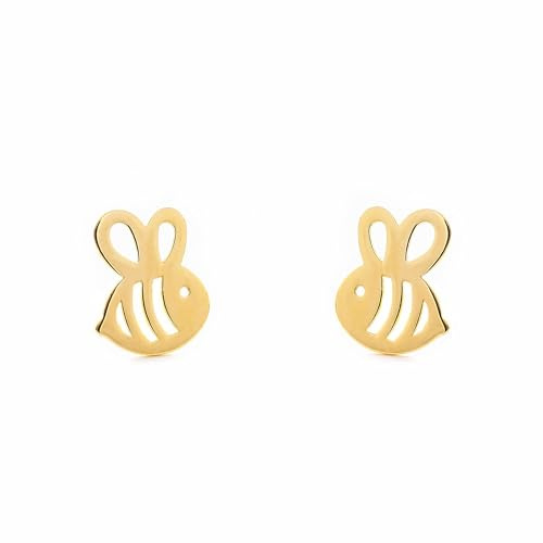 Damen & Kinder Biene Ohrstecker - Gelbgold 9 Karat (375) - Geschenkbox - Garantiezertifikat