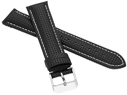 MARCHEL Lederarmband LNR 22 mm Echtleder Uhrband Schwarz Weiß Rallye mit Noppen Uhrenarmband