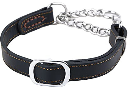 Love Dream Martingale Halsbänder für Hunde, Leder-Trainings-Hundehalsband, Edelstahlkette, Anti-Flucht, kein Ziehen, Hundehalsband für mittelgroße und große Hunde (M (35,1 cm-48 cm), Schwarz)