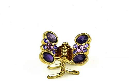 Petite pince cheveux crabe en métal doré et strass, violet, 2cmx1.7cm