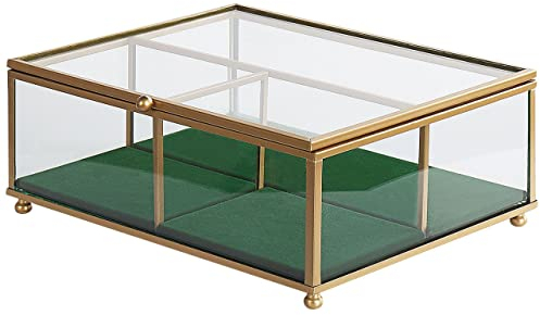 Beliani Boîte a Bijoux en Verre Transparent et Doré avec Compartiments Pratique Pour Ranger Accessoires de Style Glamour