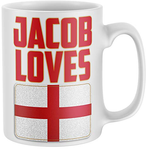 Custom *Your Name* Loves England Mug - Personalised Birthday English Football Rugby Gifts for Him - St Georges Day Flag Coffee Cup Home & Kitchen, White, One Size