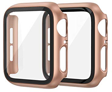 EDIMENS 2er Pack Hard PC Case Kompatibel mit Apple Watch Series 6 / SE / 5/4 40mm Damen Herren, Overall PC Case Slim Hartglas Displayschutz Schutzhülle für Apple iWatch 40mm SE Roségold