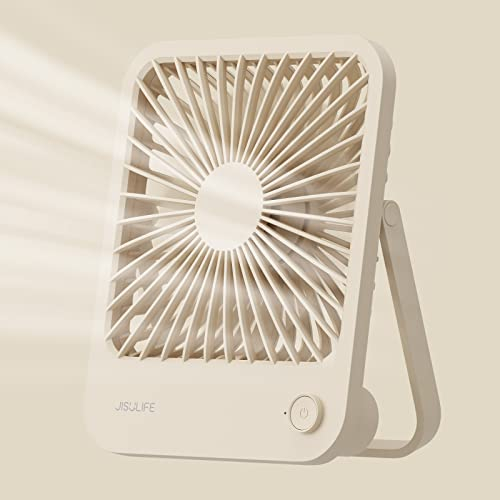 JISULIFE Mini Ventilador de Mesa, Ventilador Portátil Plegable de 180 °, 4 Velocidades del Viento Ajustable, Potente y Silencioso-Marrón