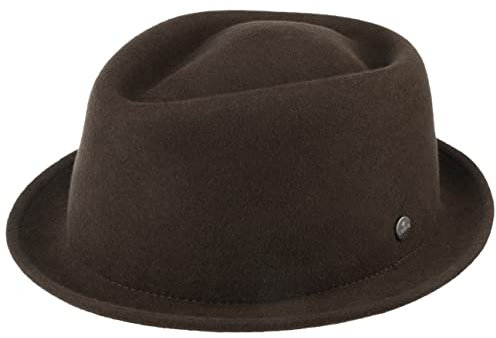 LIERYS Blank Pork Pie Damen/Herren - Filzhut wasserabweisend - Porkpie knautschbar - Hut aus Wollfilz - Wollfilzhut Sommer/Winter Dunkelbraun L (58-59 cm)
