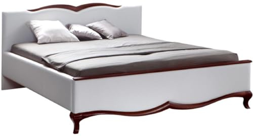 Casa Padrino Luxus Jugendstil Doppelbett Weiß/Dunkelbraun 170,6 x 213,3 x H. 97,5 cm - Elegantes Massivholz Bett - Barock & Jugendstil Schlafzimmer Möbel