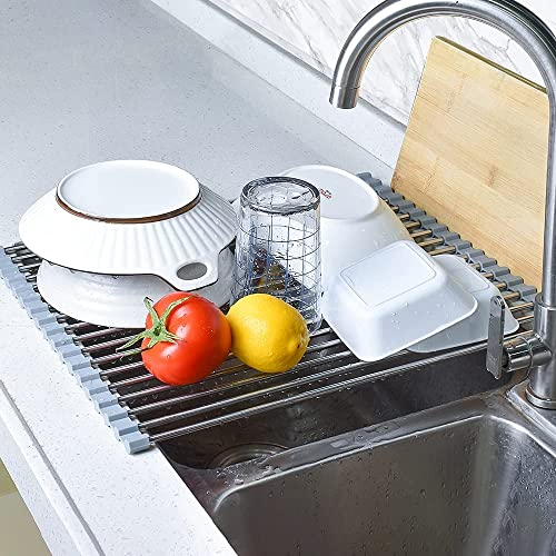 nsu Scolapiatti da appoggio Inox, Scolapiatti Cucina da Lavandino per Asciugare ortofrutticolo, ciotole, piatti, Multiuso Scolastoviglie Pieghevole