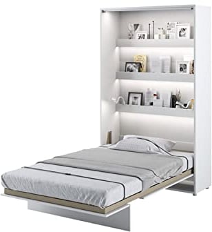 MEBLINI Schrankbett Bed Concept - Wandbett mit Lattenrost - Klappbett mit Schrank - Wandklappbett - Murphy Bed - Bettschrank - BC-02-120x200cm Vertikal - Weiß Hochglanz/Weiß