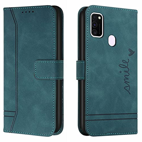 Lihondar Kompatibel mit Samsung Galaxy M30S/M21 Hülle, Handyhülle Samsung M30S, M21 Leder Klappbar Schutzhülle Tasche Wallet Brieftasche Cover Flip Case für Samsung M30S/M21 Klapphülle (Grün)