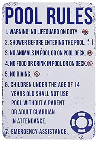 HINAA Pool-Regeln-Schild- | Indoor-Outdoor-Swimmingpool-Dekoration | Vintage Funny Pool Rule Sign Swimming Pool Signage Metal Pool Sign für Pool Metal Sign Wall Art Room Decoration