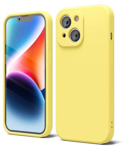 oakxco for iPhone 14 Plus Phone Case Liquid Silicone, Cute Thin Slim Soft Rubber TPU Plain Smooth Gel Cover for Women Girl, Matte Solid Protective & Shockproof, Yellow