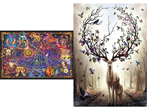 Ravensburger Puzzle 16718 - Sternzeichen - 3000 Teile Puzzle & 15018 - Magischer Hirsch - 1000 Teile Puzzle, Puzzle mit Hirsch-Motiv