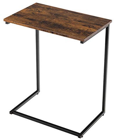 LIFEZEAL Beistelltisch Holz, Laptoptisch in C-Form, Sofatisch mit Metallgestell, Kaffeetisch 55x36x67cm, Pflegetisch Notebooktisch Ablagetisch für Bett Wohnzimmer Büro (Schwarz)