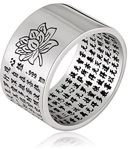 Verlobungsring Silber, Verlobungsring für Männer 999 Sterling Silber Buddhistisches Graviertes Herz-Sutra Herrenringe Größe 66 (21.0)