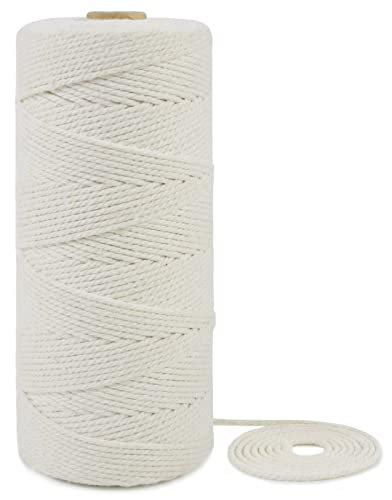 LEREATI Macrame Cord 2mm x 200m, Thick Cotton Macrame Rope Yarn Craft String, Coloured Cotton Cord for Macrame Plant Hanger, Wall Hanging, DIY Crafts, Gift Wrapping, Home Decorations (Natural)