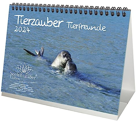 Tierzauber Tierfreunde DIN A5 Tischkalender für 2024 Tiere und ihre Freundschaften - Geschenkset Inhalt: 1x Kalender, 1x Weihnachtskarte (insgesamt 2 Teile)