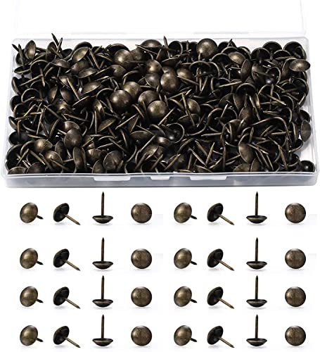wugongshan 250 Pcs Upholstery Tacks, Decorative Furniture Tacks, Round Head Bronze Nails Tacks Pins, Antique Thumb Tacks Push Pins for DIY Project, Furniture, Sofa, Chair, Bed- 11x17 mm