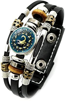 LODMLOER 12 Leuchtende Sternzeichen-Konstellationsarmbänder – Herren- Und Damenmode,Handgefertigt,Mehrschichtiges Schwarzes Leder,Böhmisches Ethnisches Armband,Geburtstagsgeschenke
